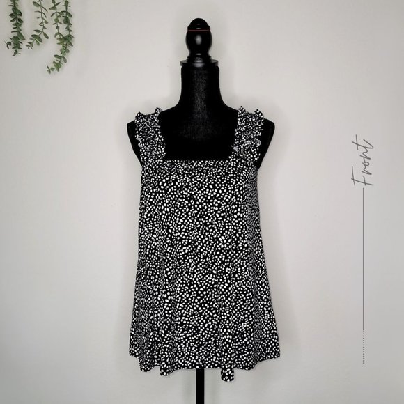 BLACK POLKA DOT RUFFLE TANK TOP FOR WOMEN - Picture 1 of 7